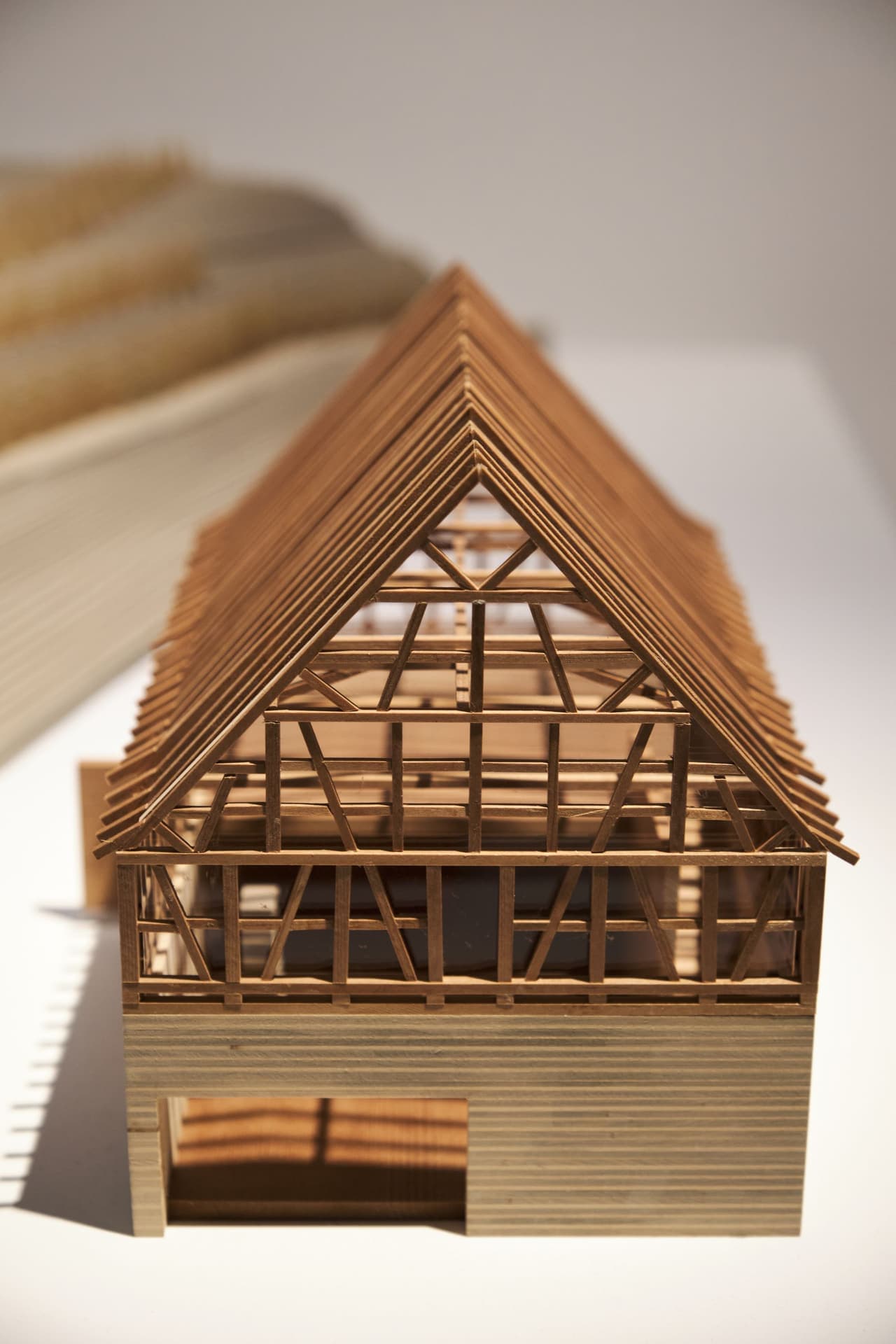 A wooden scale model in the workshop